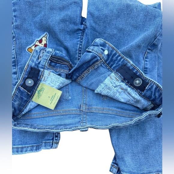 Girls 8 High Rise Mini Mom Jeans Pizza Butterfly Graphic Wide Leg Adjustable - Picture 8 of 8